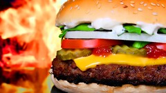 food burgers Burger closeup fast food cheese tomatoes meat