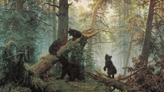 forest Bears artwork nature Trees Animals Mammals