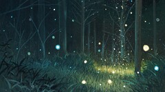 forest night digital art nature Trees