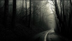 forest road monochrome dark Trees