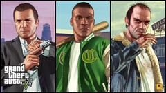 Franklin Clinton Michael De Santa collage grand theft auto v gun