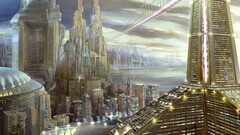 futuristic city science fiction artwork