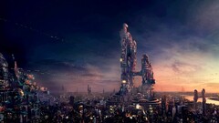futuristic city sky science fiction artwork cityscape