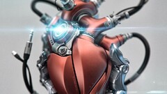 futuristic heart digital art robot