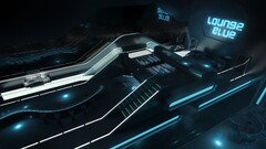 futuristic stairs space station blue