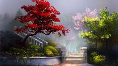 Garden Wood painting digital art Plants Trees artwork