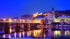 germany City Church winter river evening lights