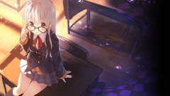 glasses school uniform white hair anime girls