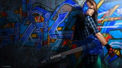 graffiti artwork headphones guitar Men