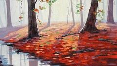 Graham Gercken painting fall puddle leaves Trees artwork Plants