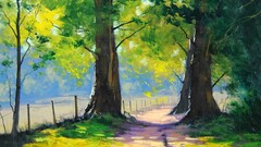 Graham Gercken painting Trees fence outdoors Plants artwork
