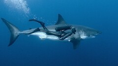 great white shark) Divers diving Animals shark