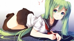 green hair Anime anime girls smiling looking at viewer long hair