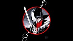 gun weapon hat mask Men sword black background red circle black