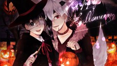 Halloween Anime eyepatches dark eyes red eyes looking at viewer