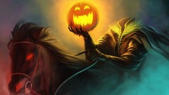 Halloween horse pumpkin artwork horseman fantasy art mist