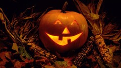 Halloween Jack O Lantern corn leaves fall