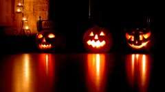 Halloween spooky pumpkin glowing eyes dark Jack O Lantern
