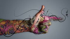 hands fingers digital art colorful tattoo Simple Background