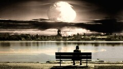 hat bench explosion apocalyptic atomic bomb artwork
