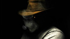 hat demon digital art eyes smoking