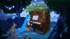 hatsune miku anime girls piano Animals fox rabbits Anime