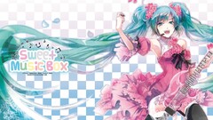 hatsune miku blue hair Anime vocaloid guitar twintails ribbon