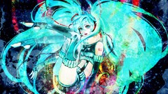 hatsune miku colorful Anime anime girls cyan hair cyan eyes cyan