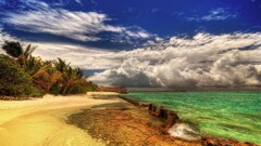 hdr sky Sea nature tropical clouds palm trees beach