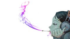 headphones smoking anime girls face Profile Cigarettes Anime