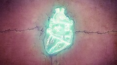 heart emerald digital art wall cyan cracked biohazard