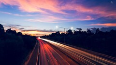highway long exposure light trails road sky traffic moon pink