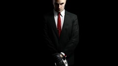 hitman agent 47 video games gun bald tie black background