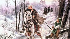 horse winter fantasy girl Fantasy Men fantasy art snow bow