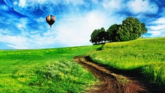 hot air balloons digital art landscape sky