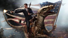 humor digital art RONALD REAGAN flag Dinosaurs gun