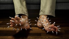 humor feet Needles painful closeup barefoot penetration