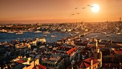 Istanbul cityscape Turkey sky sunlight Bridge