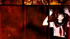 jigoku shoujo enma ai dark hair window red eyes schoolgirl