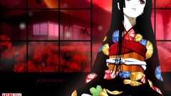 jigoku shoujo kimono enma ai dark hair red eyes anime girls