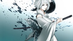 Katana white hair anime girls Anime