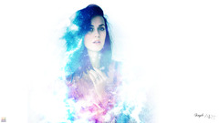 katy perry Women white background dark hair long hair cyan