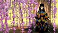 kimono jigoku shoujo Anime Plants cherry blossom dark hair Women