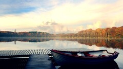 Lake nature forest boat water reflection calm