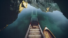 Lake of Braies pier reflection water