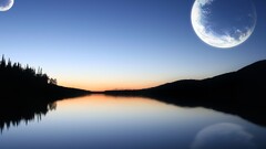 Lake planet digital art sky