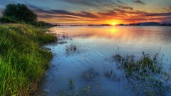 Lake sunset water outdoors sunlight