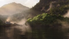 Lake village mist nature Japan