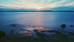 Lake water Finland rock sunset nature