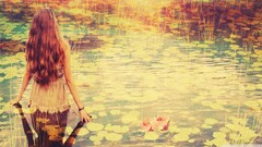 Lake Water Lilies Women women outdoors model long hair water